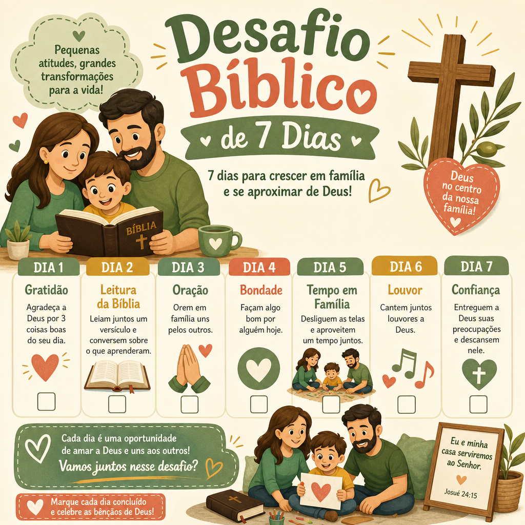Calendário do desafio bíblico de 7 dias para família